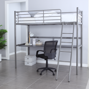 bunk bed with desk and chair
