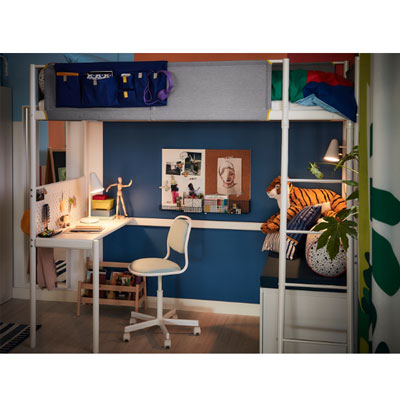 loft bed with desk on top