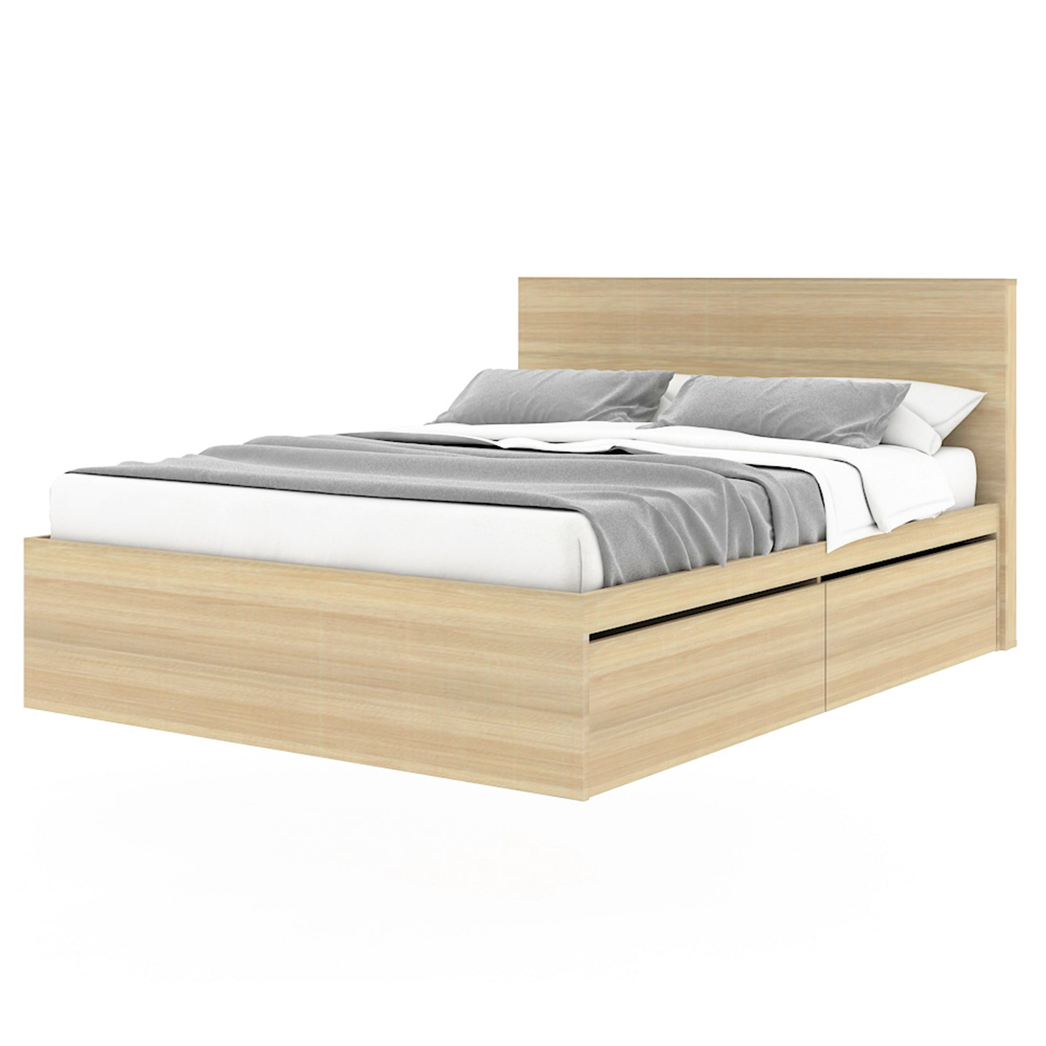 Extreme Bed with Headboard & Drawers White Oak (Queen) Furniture