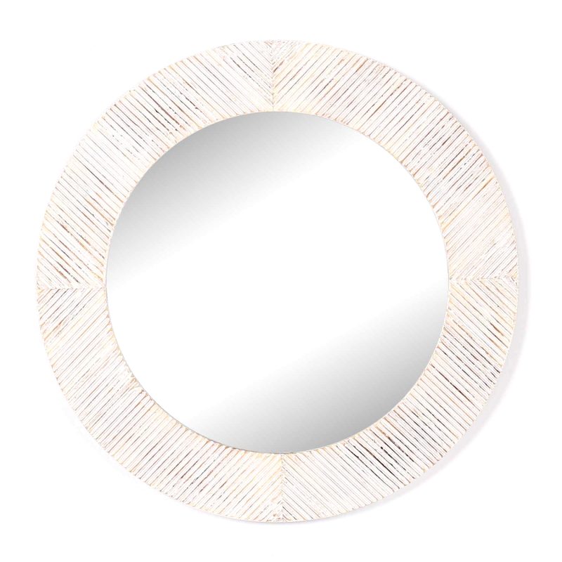 Arrived Wicker Round Hanging Mirror 82cm (White) Furniture Source