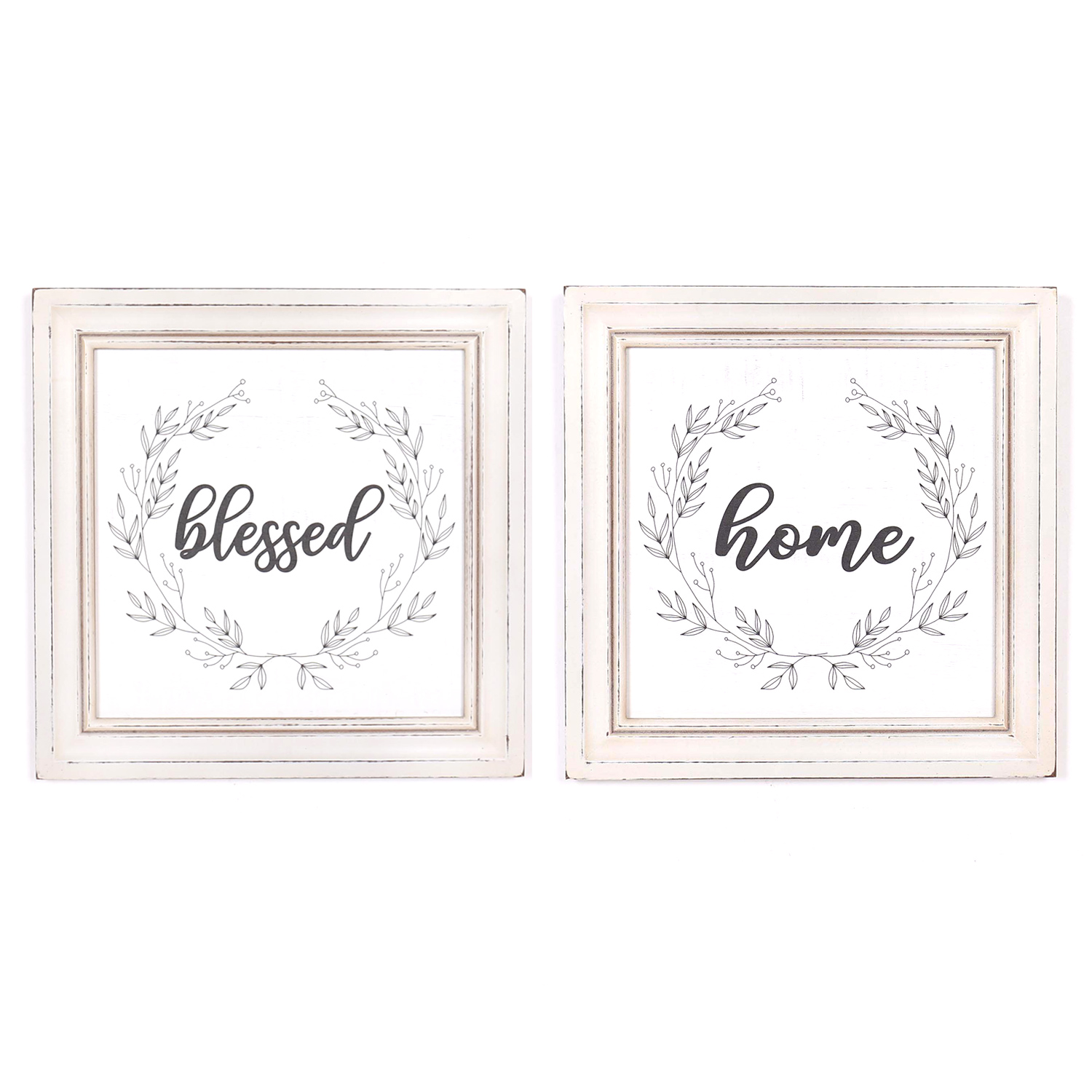 Woody Blessed Home Wall Frame (White-Stained)