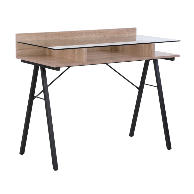 Sheene Glass Office Desk 100cm (NaturalOak) Furniture Source Philippines