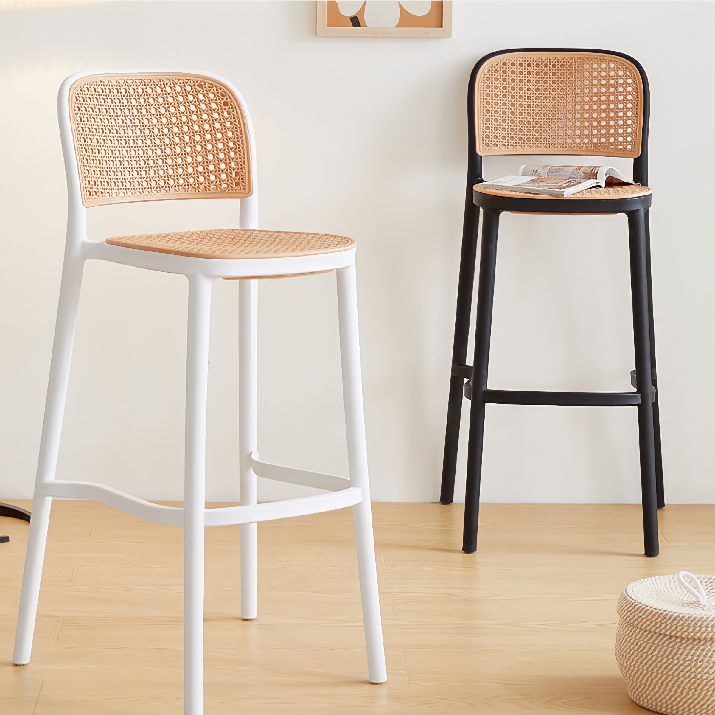 Nordic Rattan Bar Chair 75cm (Black-Natural) - Furniture Source Philippines