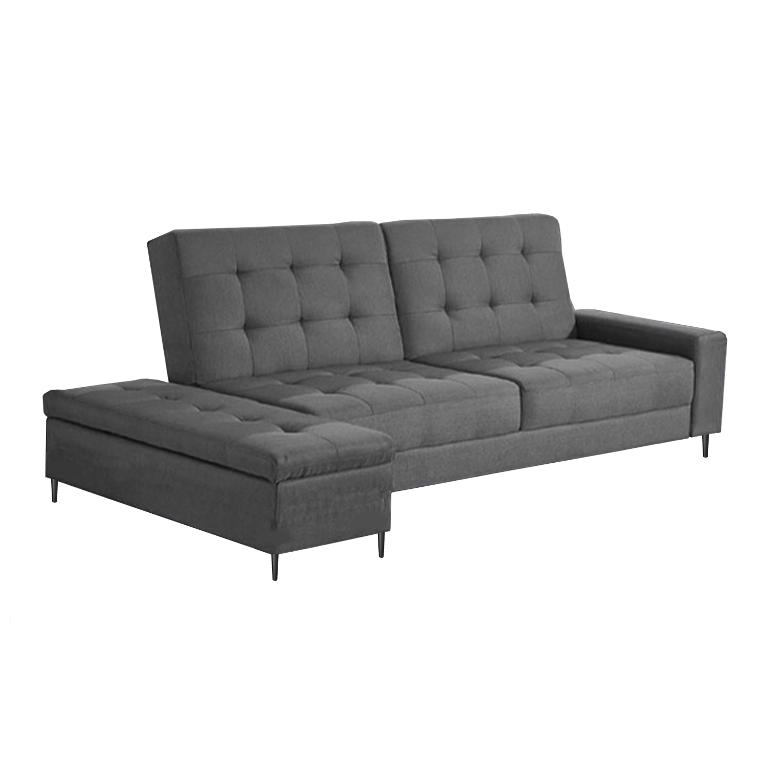 Malekby Sofabed with Foot Stool Left Armrest (Dark Gray-Black)
