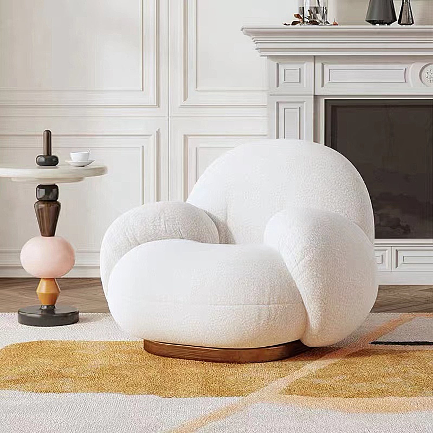 Pochi Swivel Lounge Chair with Armrest (White) Furniture Source