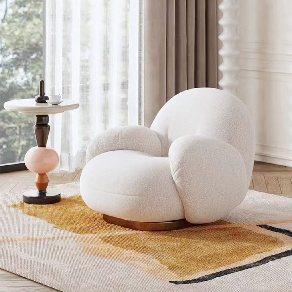 Pochi Swivel Lounge Chair with Armrest (White) Furniture Source