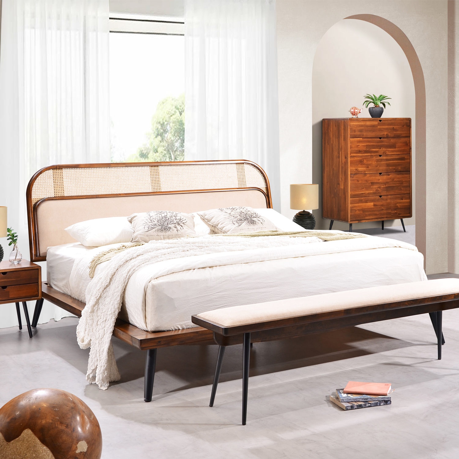 Chasper Rattan Queen Bed (Dark Walnut) Furniture Source Philippines