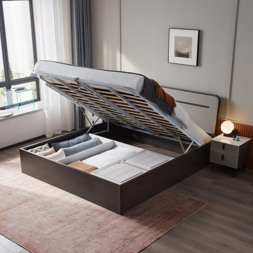 Flomm Ottoman Queen Bed (Dark ChocolateGray) Furniture Source