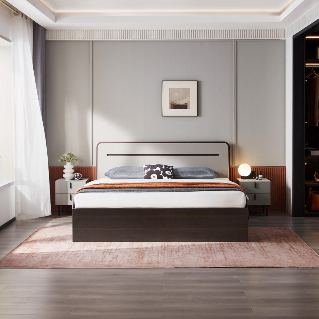 Flomm Ottoman Queen Bed (Dark ChocolateGray) Furniture Source