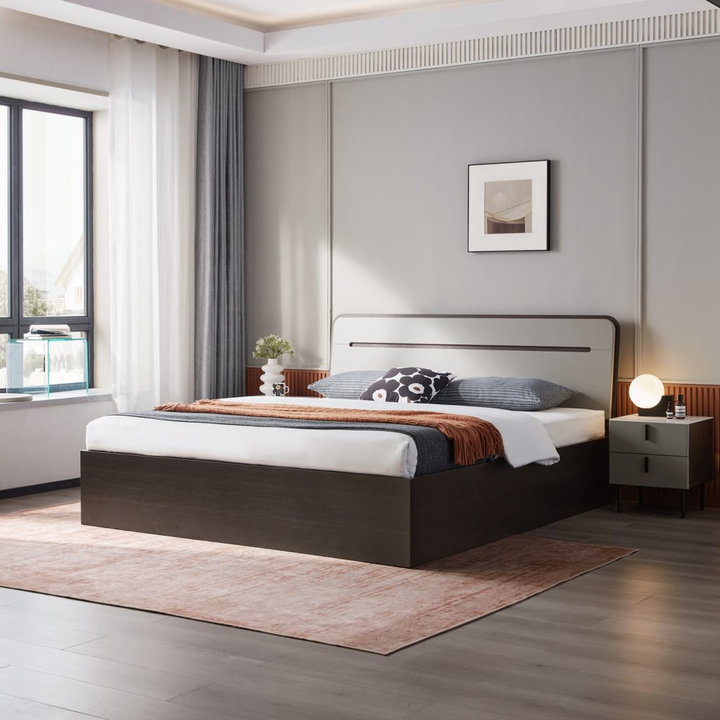 Flomm Ottoman Queen Bed (Dark ChocolateGray) Furniture Source