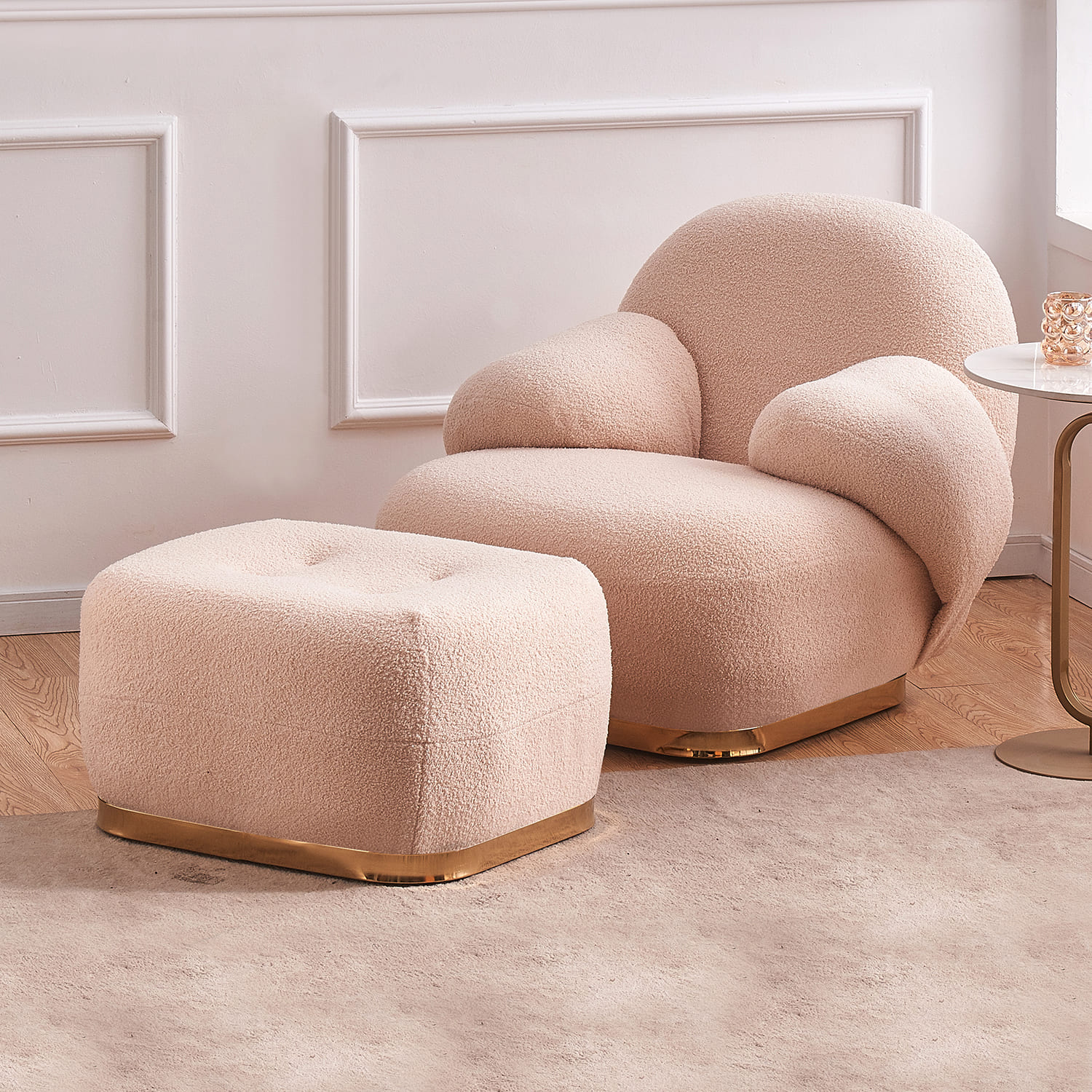 Pochi Swivel Lounge Chair with Armrest and Ottoman (Beige) Furniture