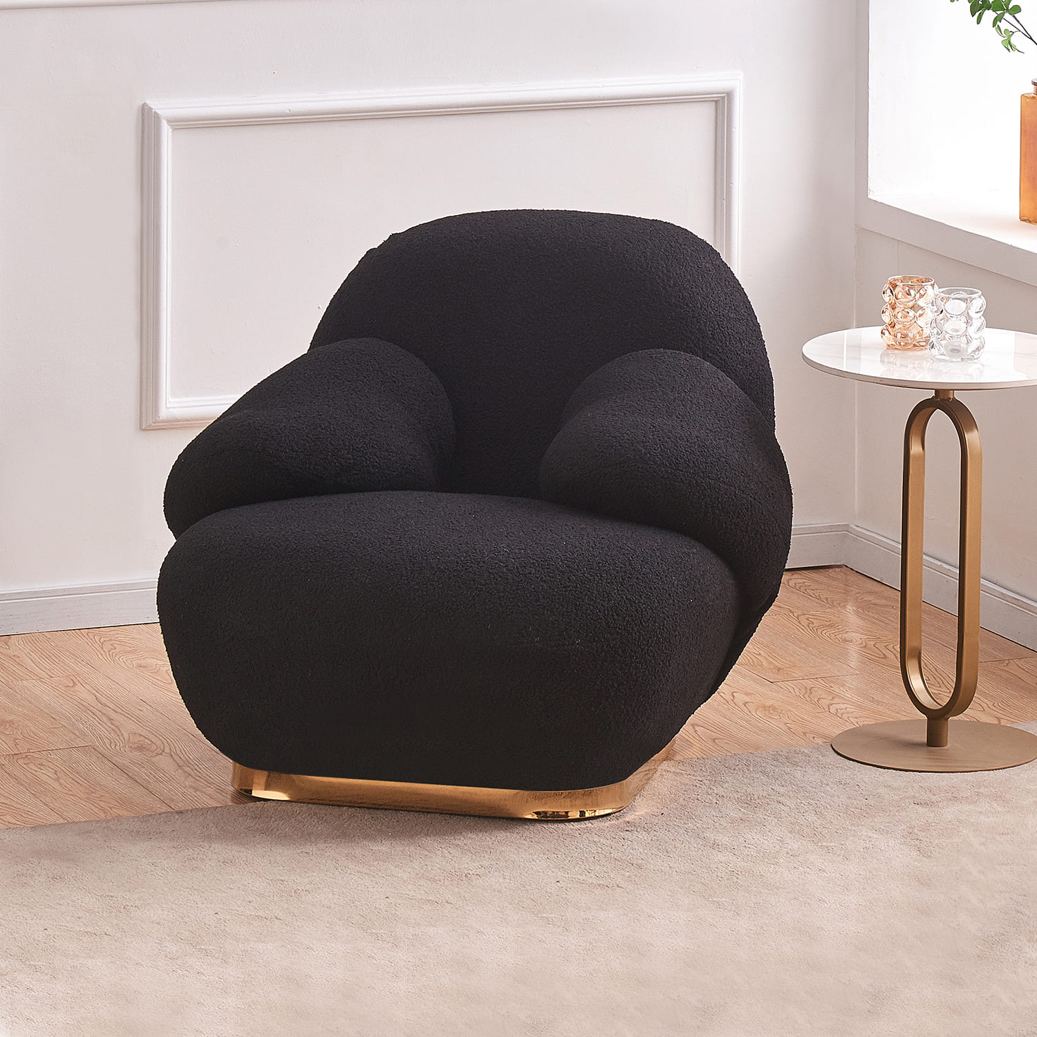 Pochi Swivel Lounge Chair with Armrest (Black) Furniture Source
