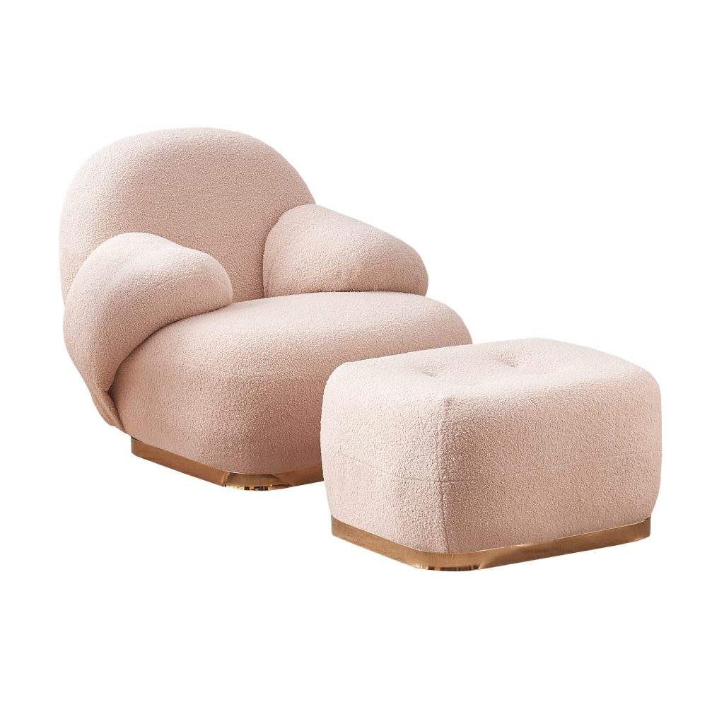 Pochi Swivel Lounge Chair with Armrest and Ottoman (Beige) Furniture