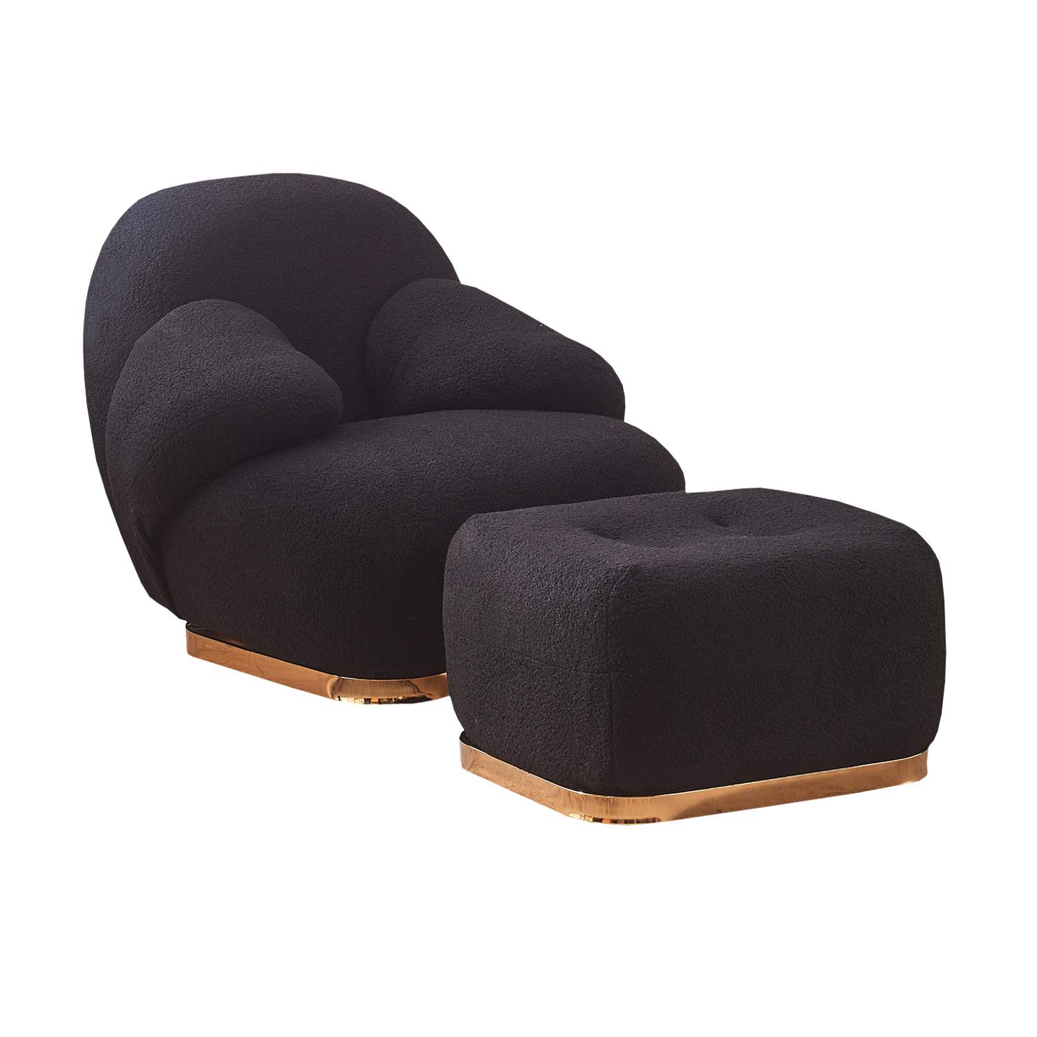 Pochi Swivel Lounge Chair with Armrest and Ottoman (Black) Furniture