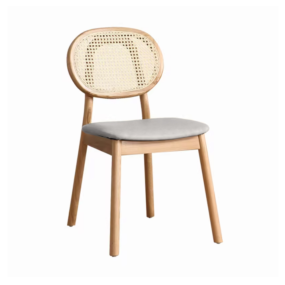 Chino Rattan Side Chair (Natural-Light Gray Fabric)