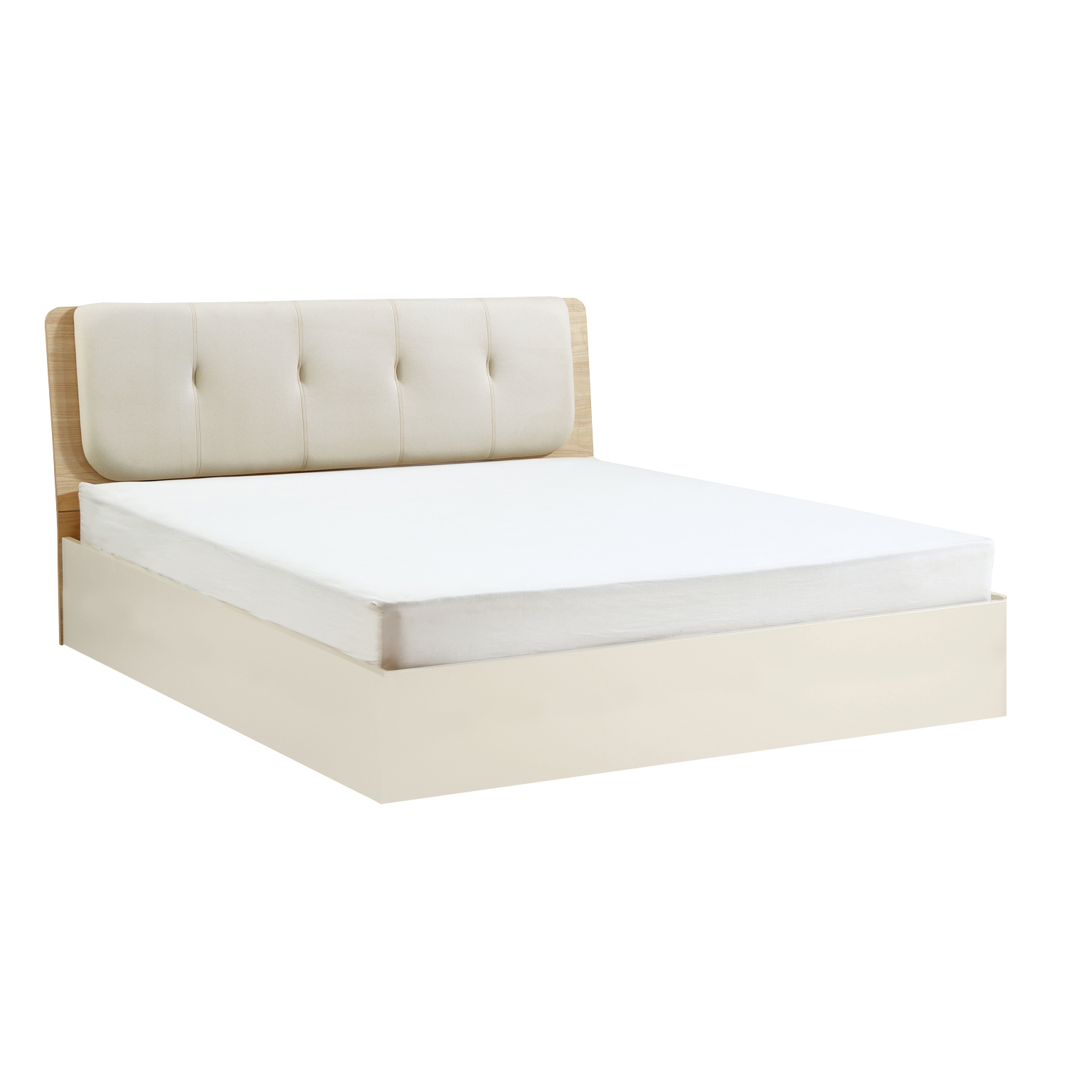 Pillo Wood Ottoman Queen Bed (Beige)