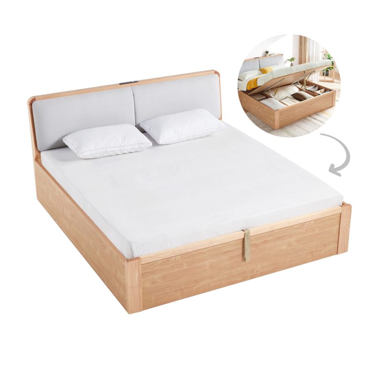 Flamma Ottoman Queen Bed with Charger and Night Light (Oak) Furniture