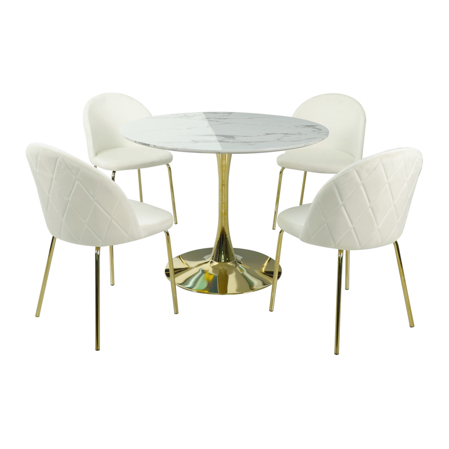 Tulip Gupee 4-Seater Dining Set 100cm (Marble Gold-White) - Furniture  Source Philippines, image size:1500x1500