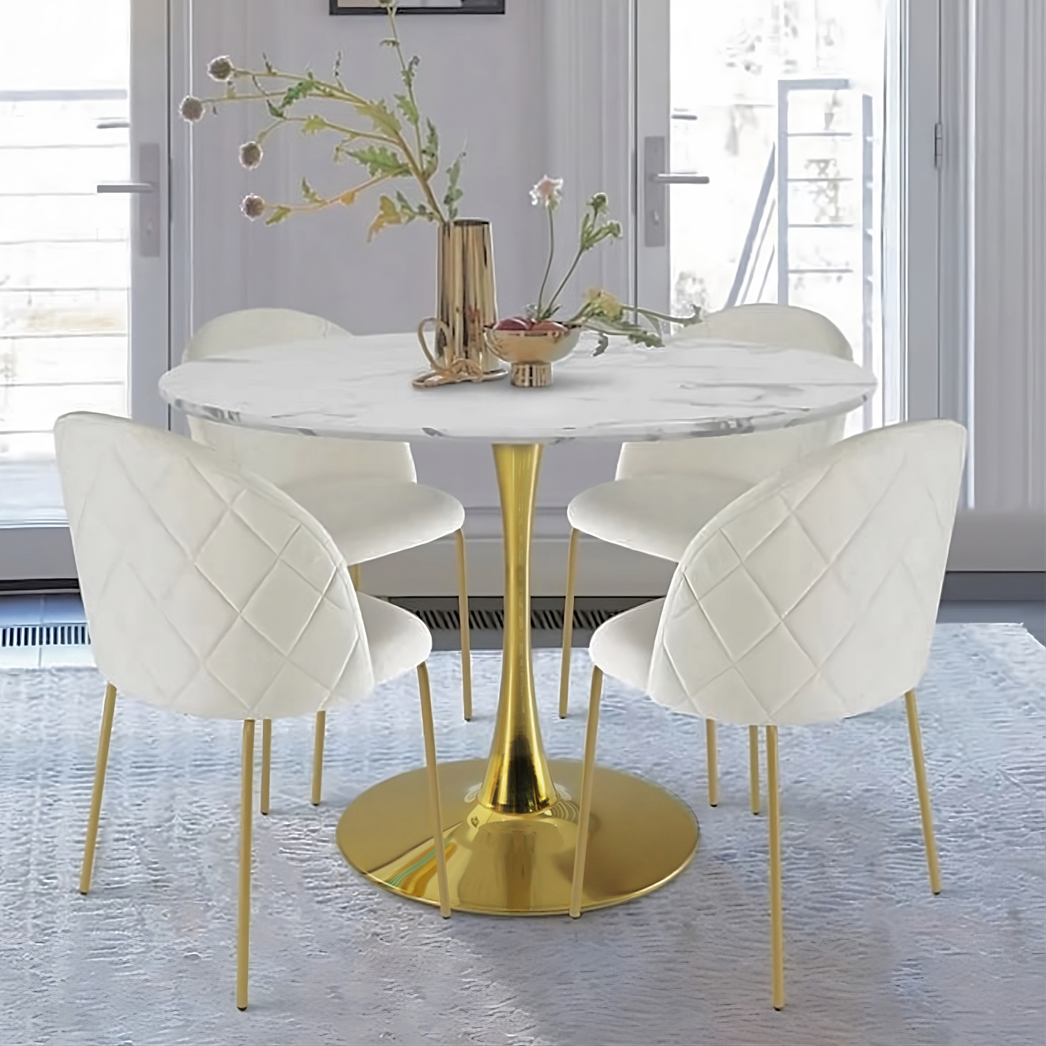 Tulip Gupee 4-Seater Dining Set 100cm (Marble Gold-White) - Furniture  Source Philippines, image size:1500x1500