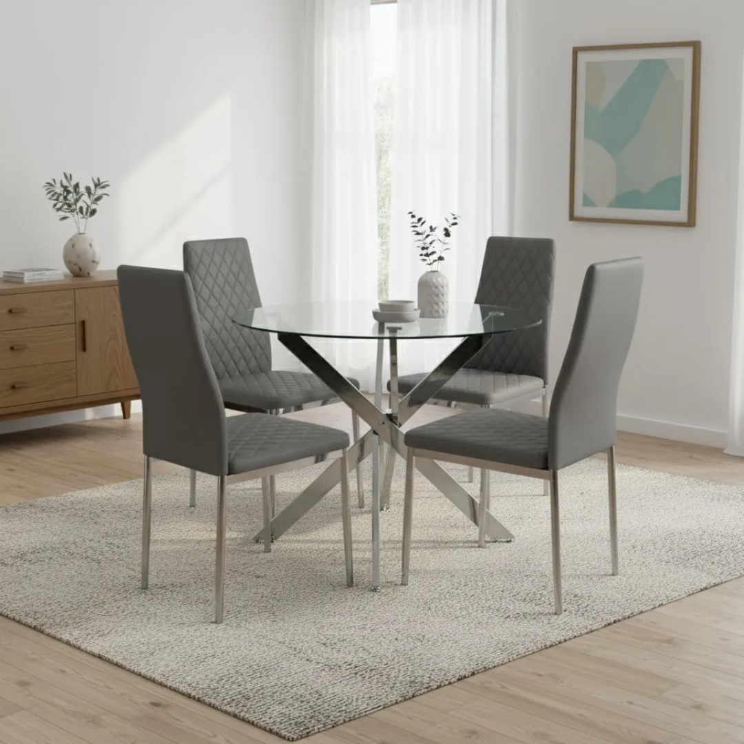 Vasteras 4-Seater Dining Set (Glass-Gray)