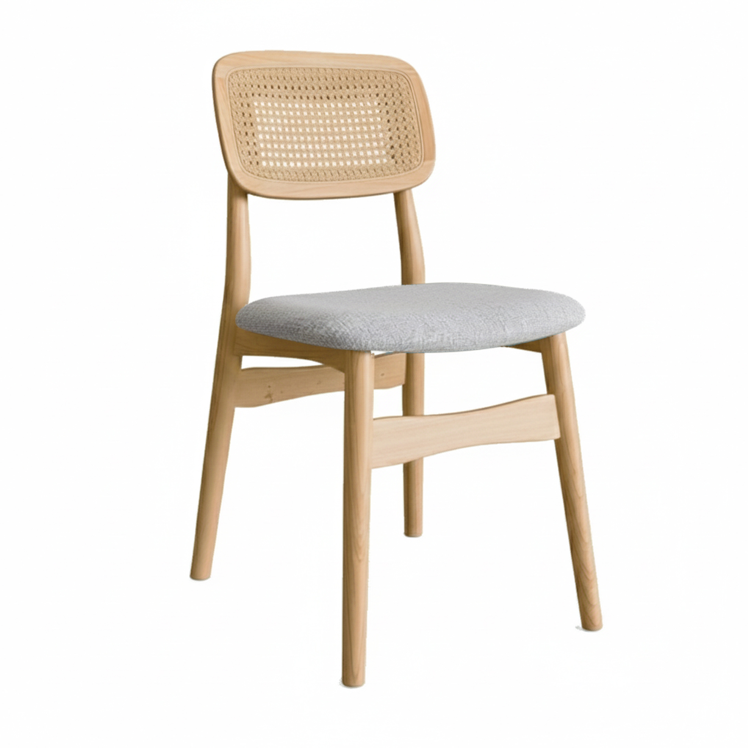 Charbel Rattan Side Chair with Cushion (Natural-Light Gray Fabric)