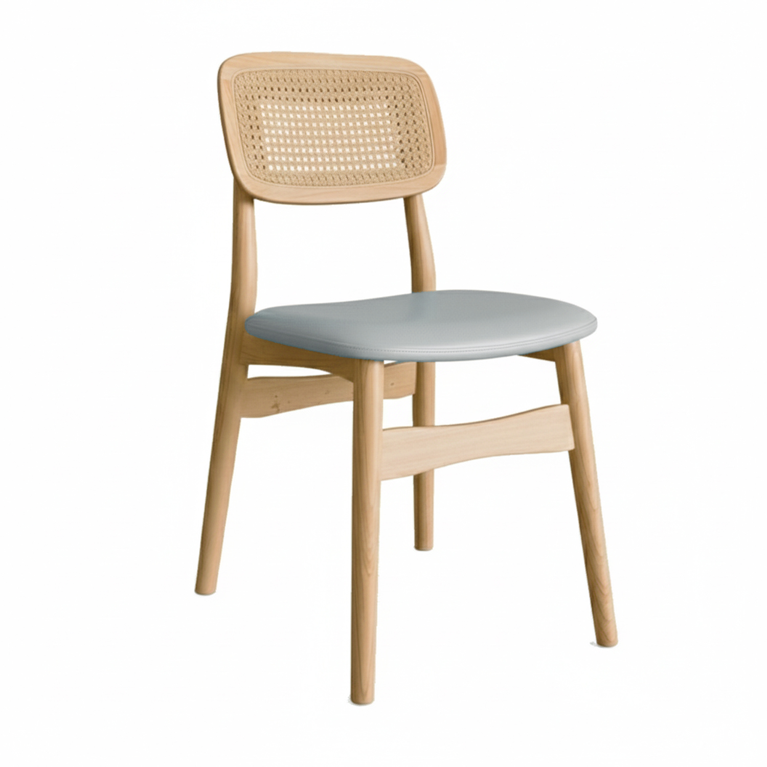 Charbel Rattan Side Chair with Cushion (Natural-Light Gray Faux Leather)