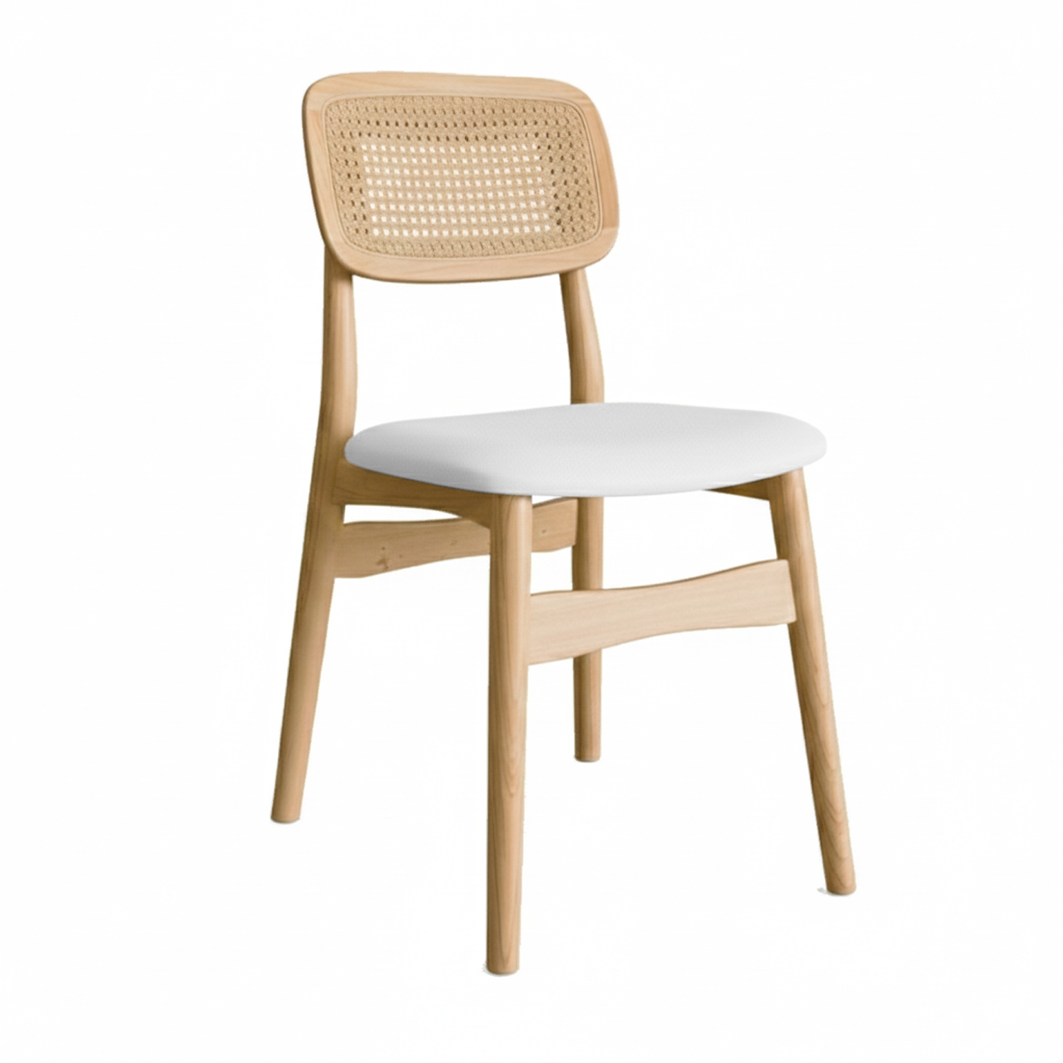 Charbel Rattan Side Chair with Cushion (Natural-White Fabric)