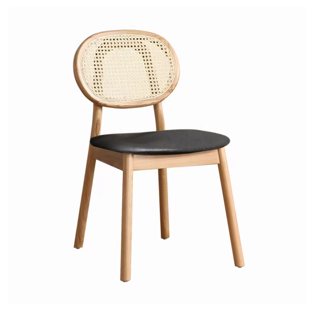 Chino Rattan Side Chair (Natural-Black Faux Leather) 