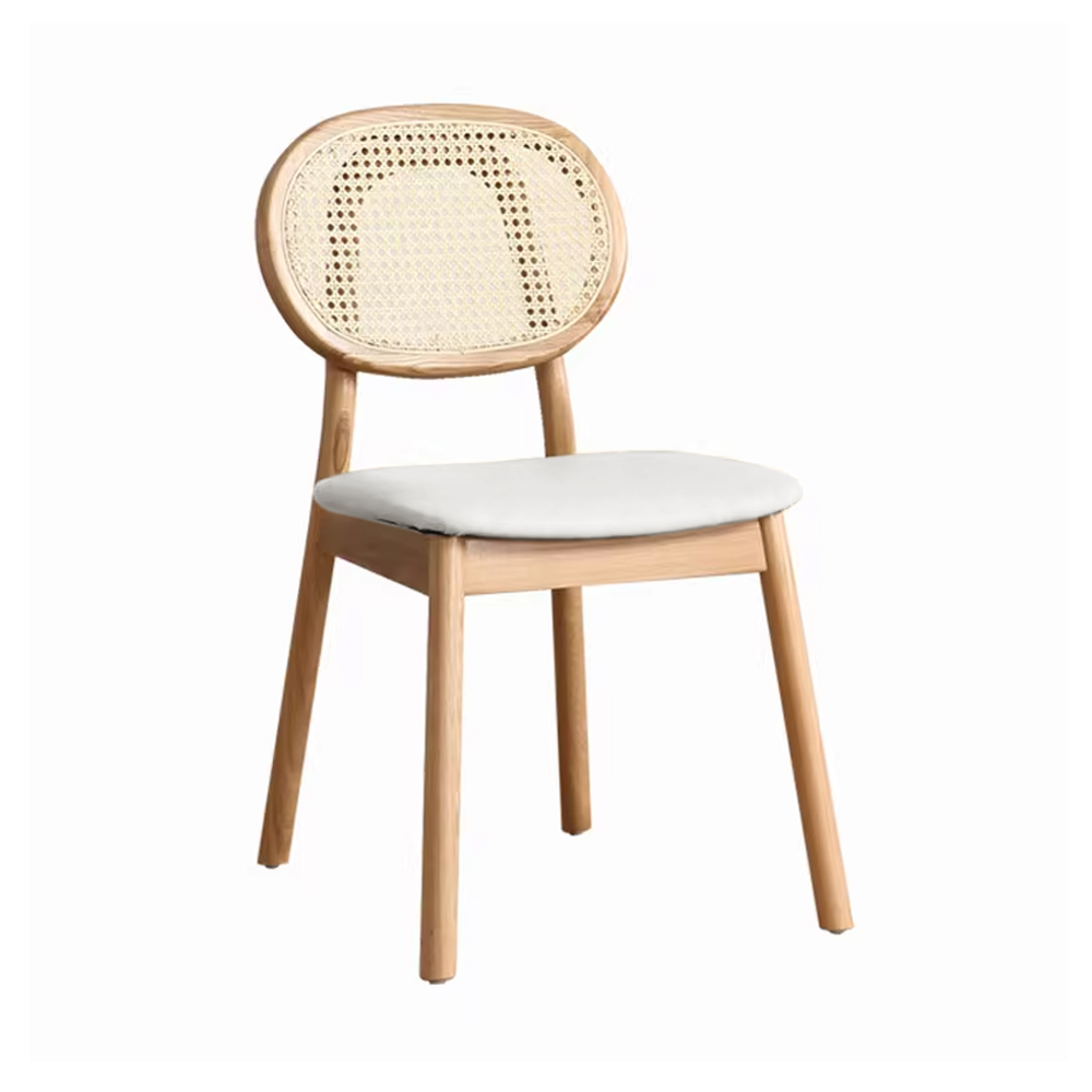 Chino Rattan Side Chair (Natural-White Faux Leather) 