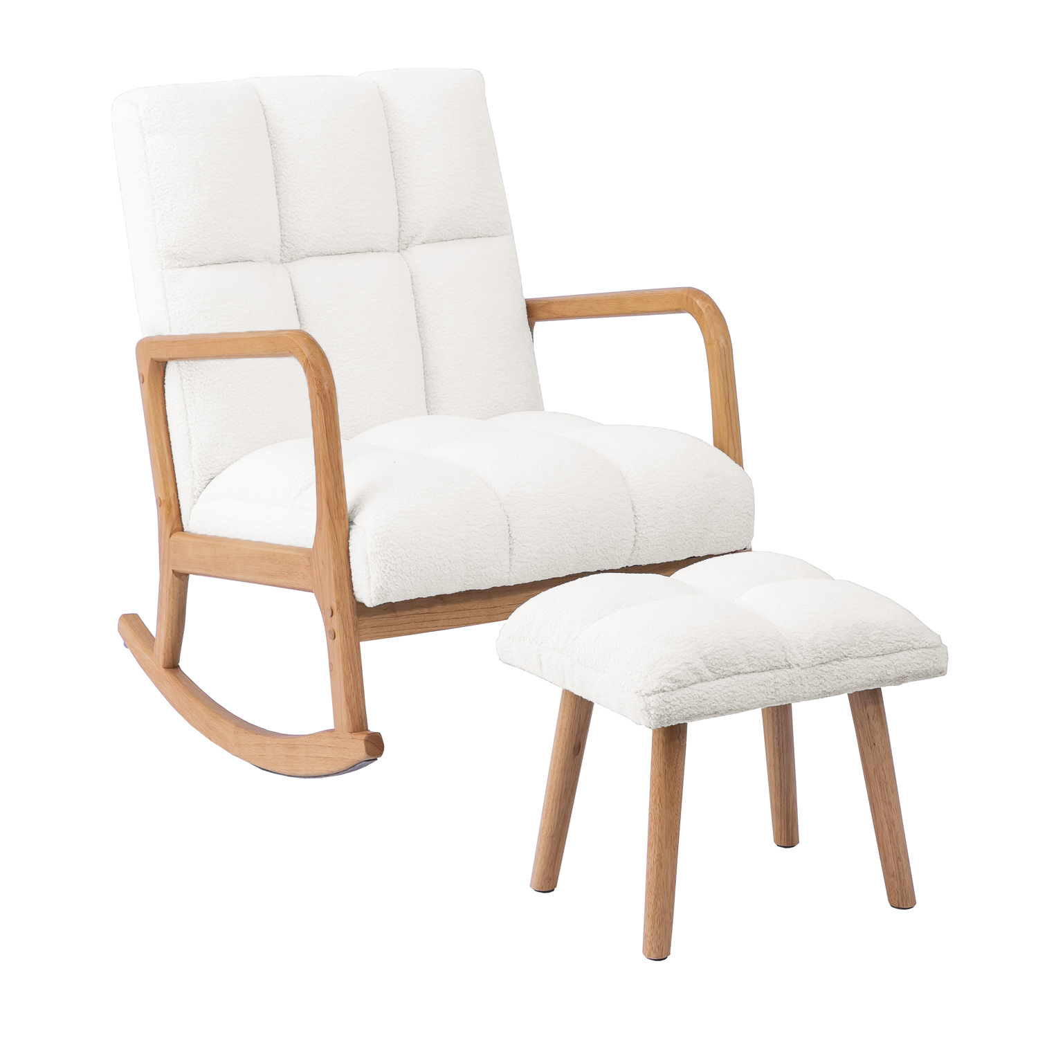 Nordic Quilt Rocker With Ottoman (White)