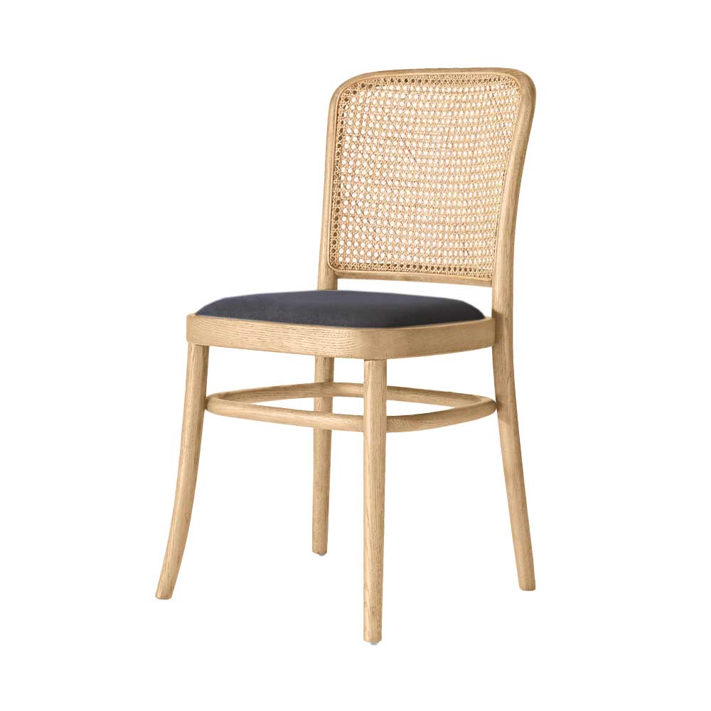 Charvi Rattan Side Chair with Cushion (Natural Black Faux Leather)