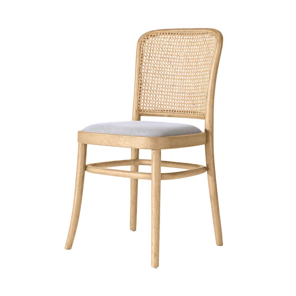 Charvi Rattan Side Chair with Cushion (Natural Light Gray Fabric)