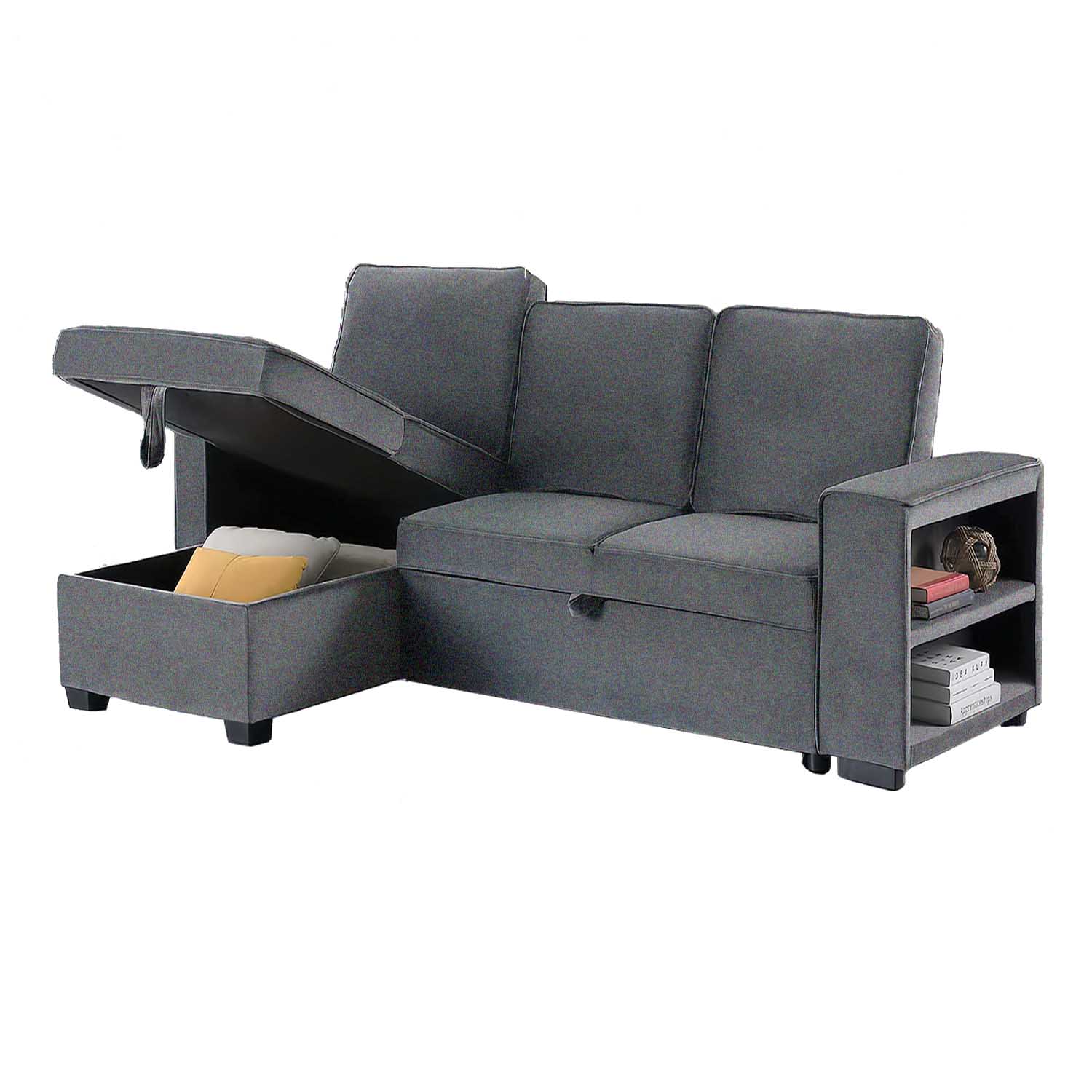 Benndon Chaise Sofabed with Storage and Shelf (Dark Gray)