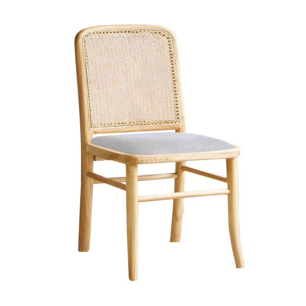 Chardan Rattan Side Chair with Cushion (Natural-Light Gray)