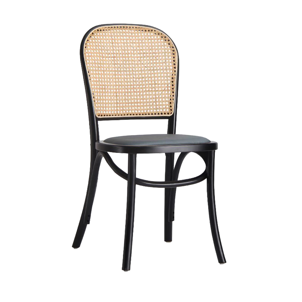 Chelsea Rattan Chair with Cushion (Black Faux Leather)