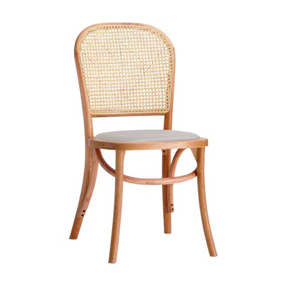 Chelsea Rattan Chair with Cushion (Natural-Light Gray Faux Leather)