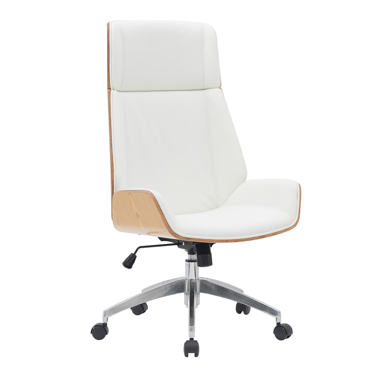 Dexterton Wood High Back Swivel Chair (White Leatherette)