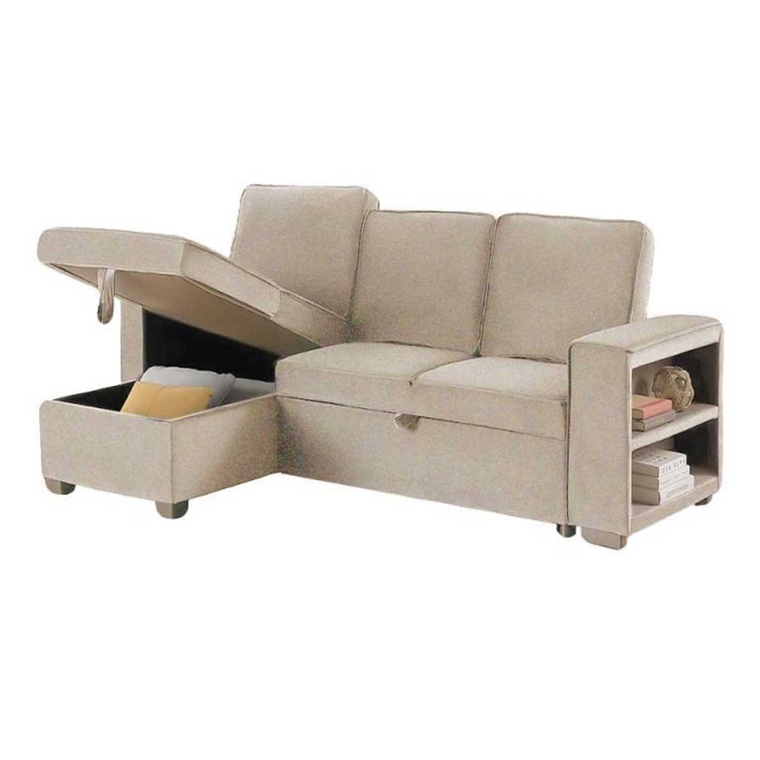 Benndon Chaise Sofabed with Storage and Shelf (Beige)