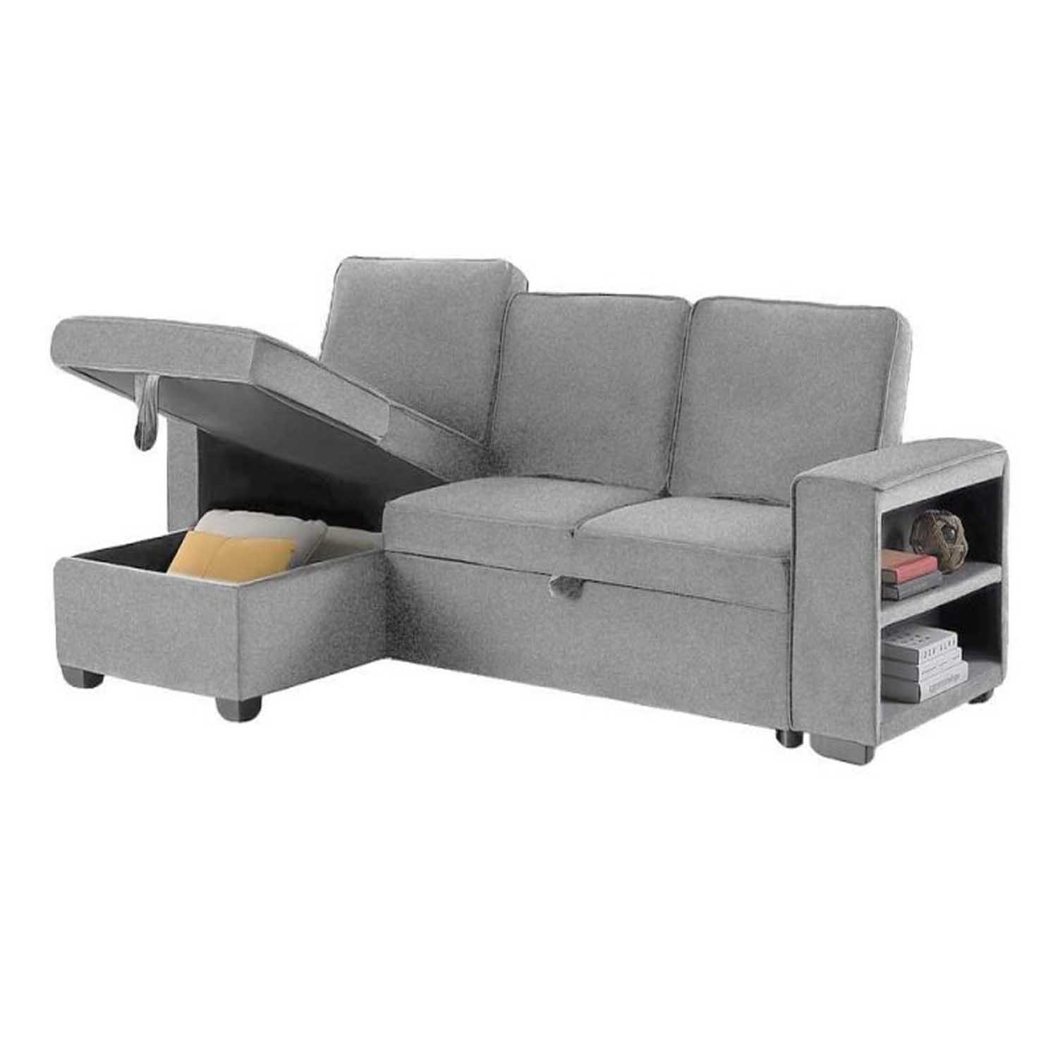 Benndon Chaise Sofabed with Storage and Shelf (Light Gray)