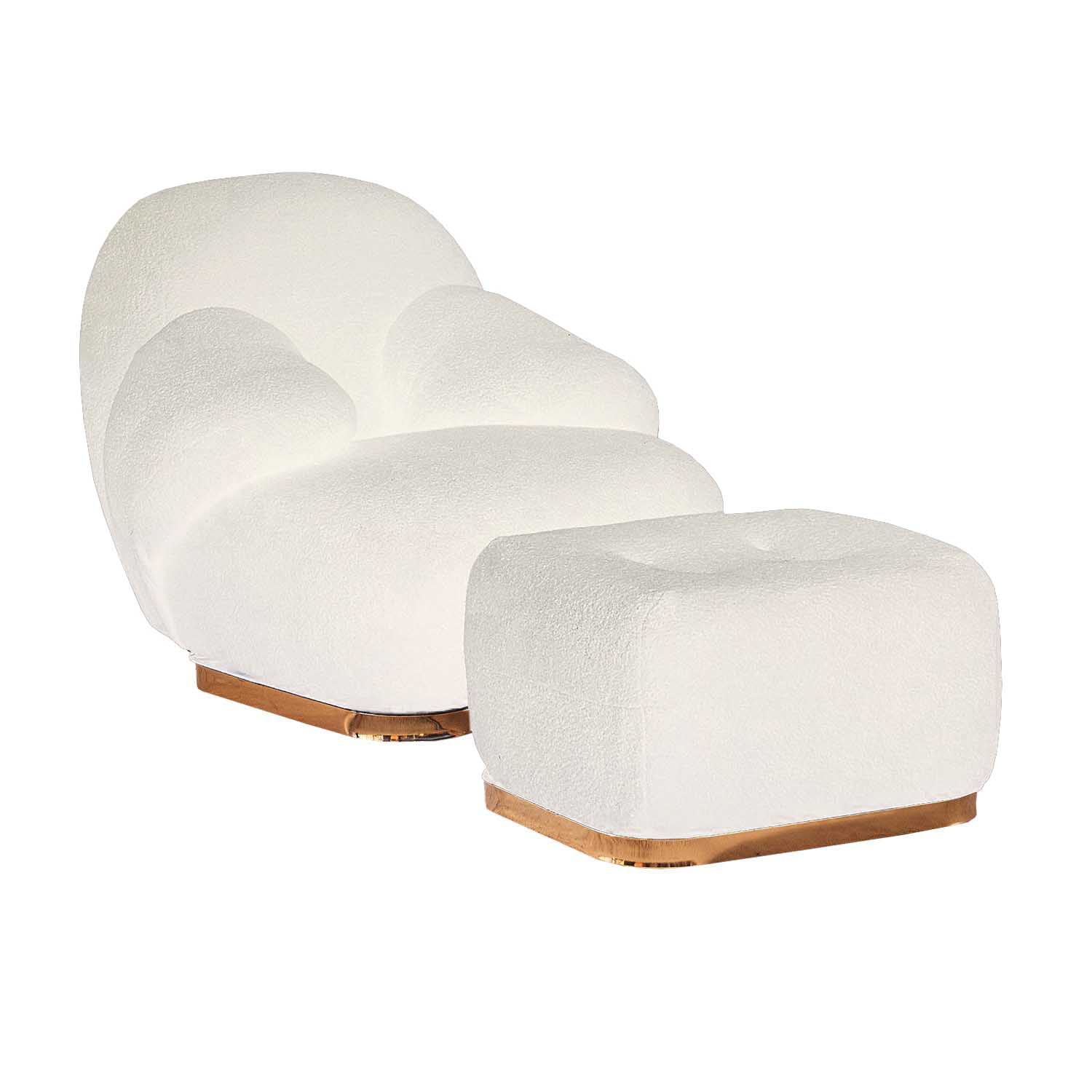 Pochi Swivel Lounge Chair with Armrest and Ottoman (White)