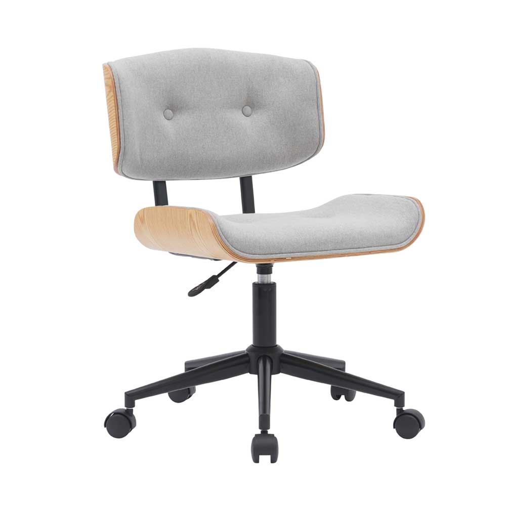 Dexman Wood Mid Back Swivel Chair (Natural/Light Gray Fabric)