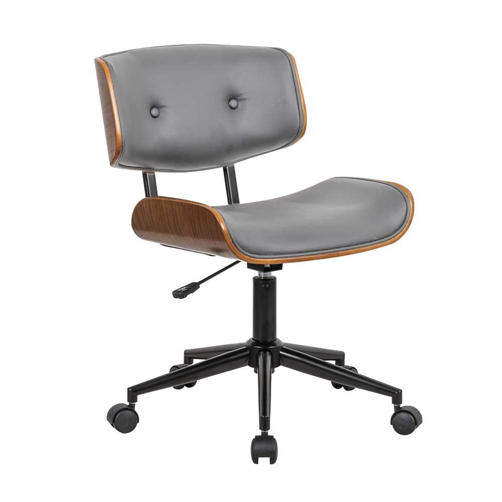 Dexman Wood Mid Back Swivel Chair (Walnut/Dark Gray Faux Leather)