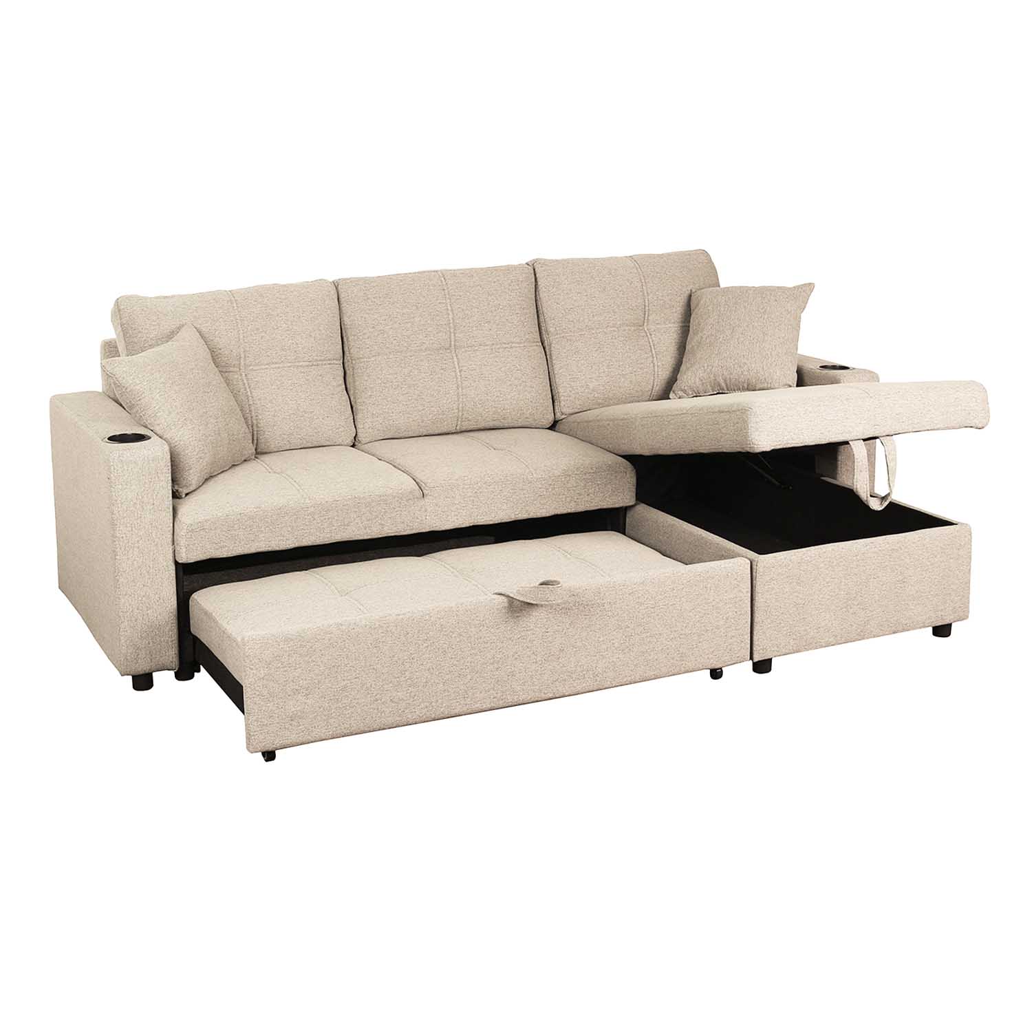 Bemmin Chaise Sofabed with Storage (Beige)