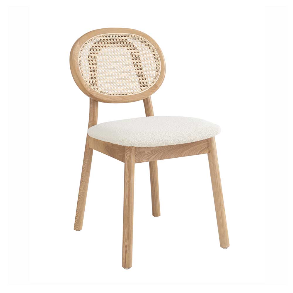 Chino Rattan Side Chair (Natural-White Boucle)