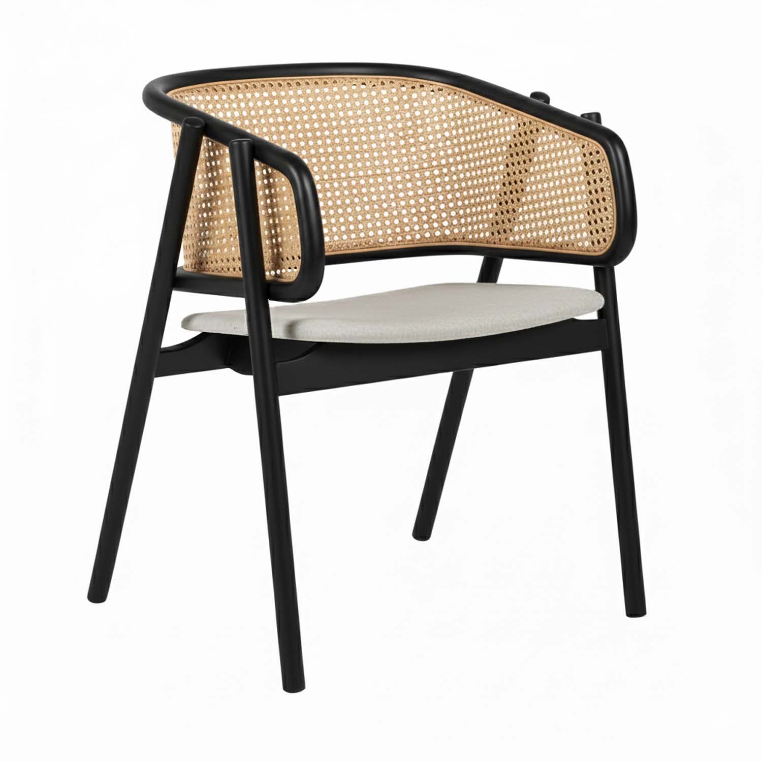 Chinna Rattan Armchair with Cushion (Black Light Gray Fabric) - Display