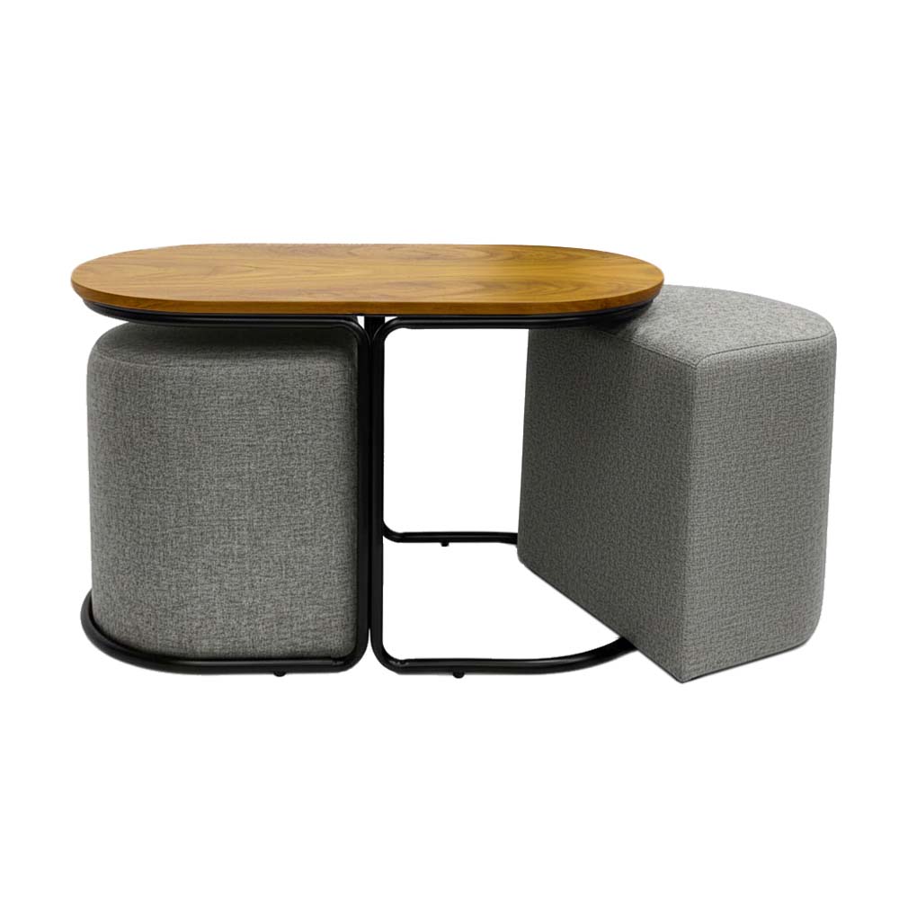 Grains Center Table with Stools (Wood-Gray)