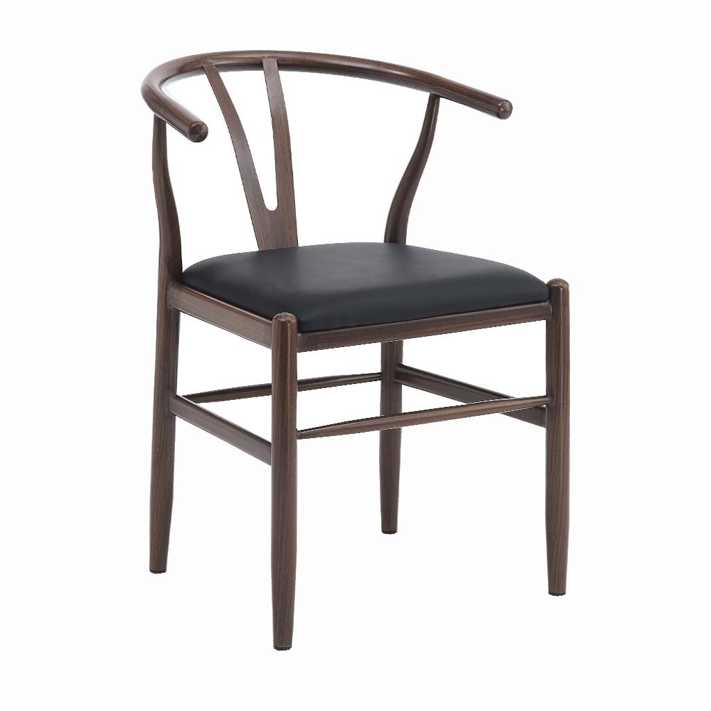 Wishbone Chair (Walnut-Black Leather)