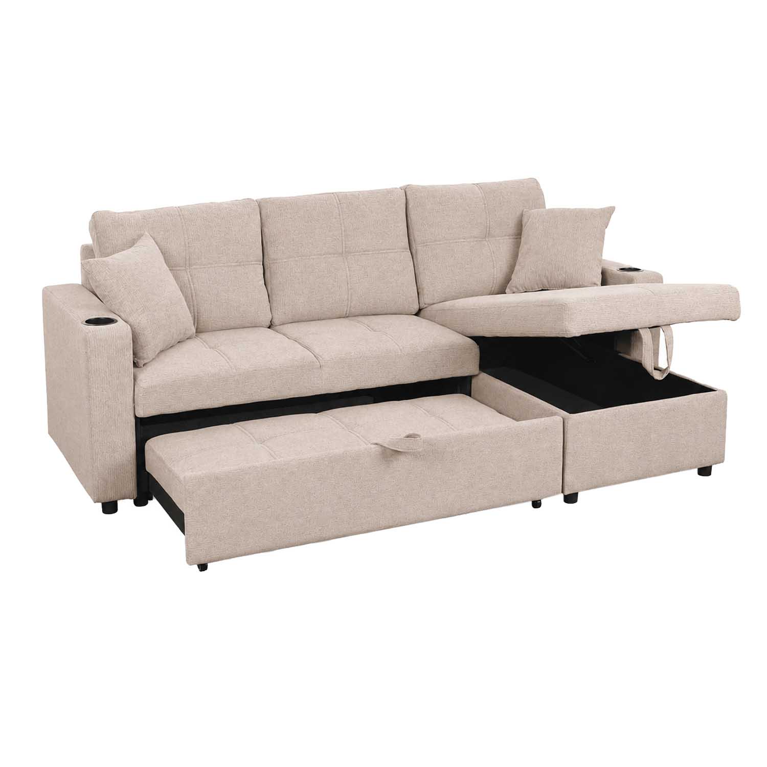 Bemmin Chaise Sofabed with Storage (Beige Leatheric)