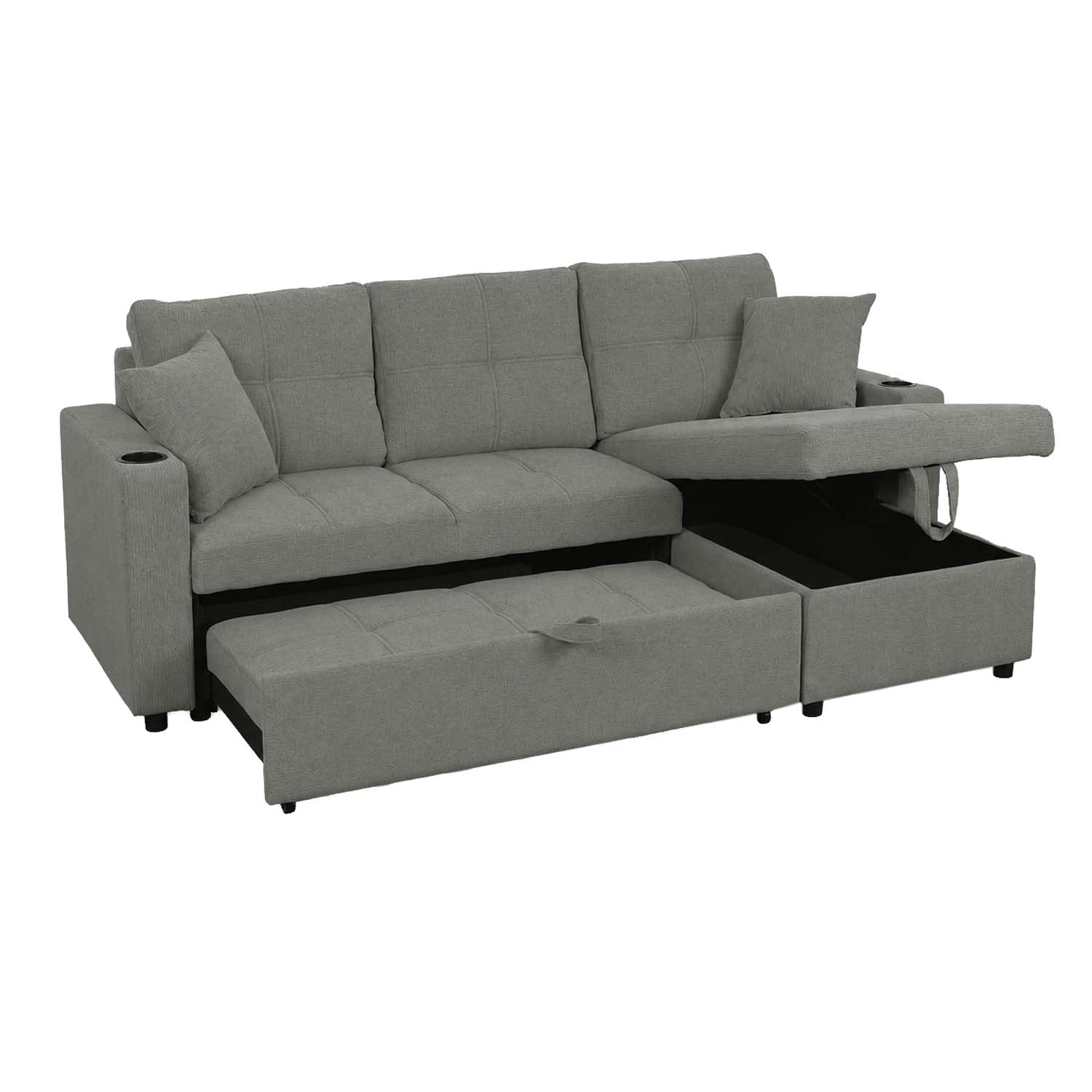 Bemmin Chaise Sofabed with Storage (Dark Gray Leatheric)