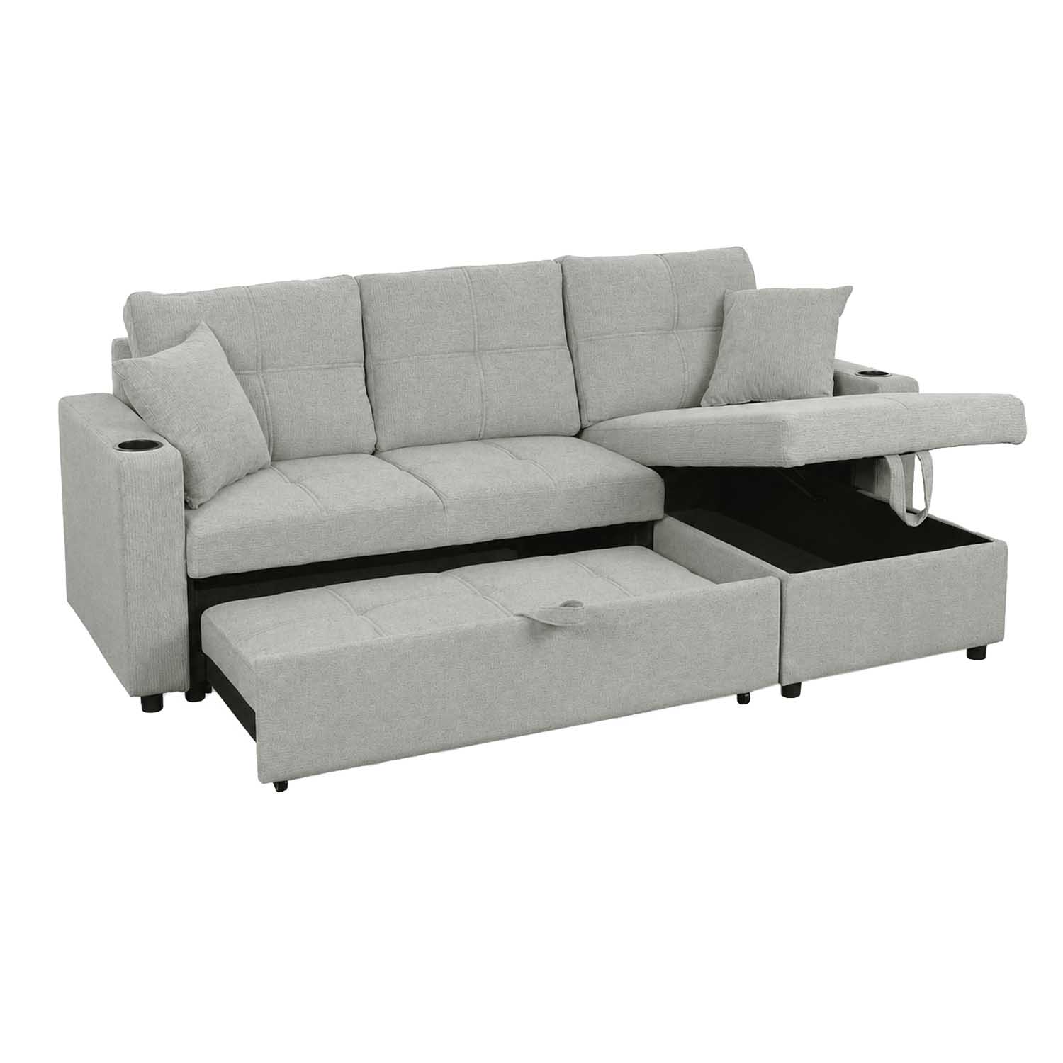 Bemmin Chaise Sofabed with Storage (Light Gray Leatheric)